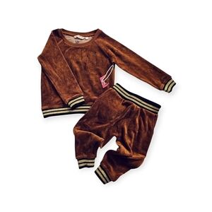 Munster Velour Toddler Tracksuit with Pockets & Metallic Gold Stripes, Size 2